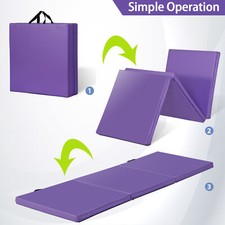 6' Exercise Tri-Fold EPE Foam PU Leather Gym Mat Yoga Martial Arts Gym Purple