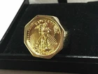 Lady LIBERTY Coin Without Stone Men's Ring Jewelry Gift 14K Yellow Gold Plated