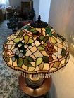 Antique Vintage Style Stained Glass art deco Grape Table Lamp Crack in solder