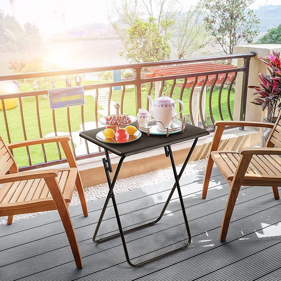 Foldable X-Shaped Steel TV Tray Dinner Eating Computer Bed Sofa End Table, Black - Image 2 of 4