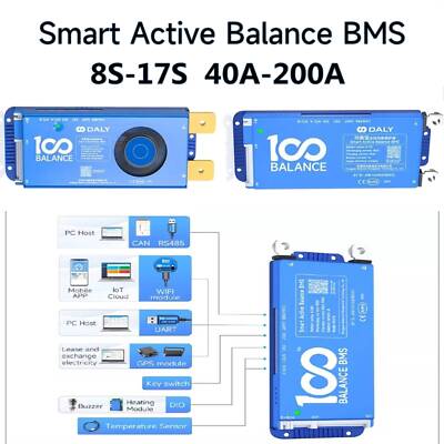 100BALANC 8S-17S 40A-200A Lifepo4/ Li-ion/LTO Battery Smart Active Balance BMS