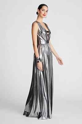 halston metallic dress $496 Halston Women's Gold Ray Metallic Sequin Midi Dress Size 4