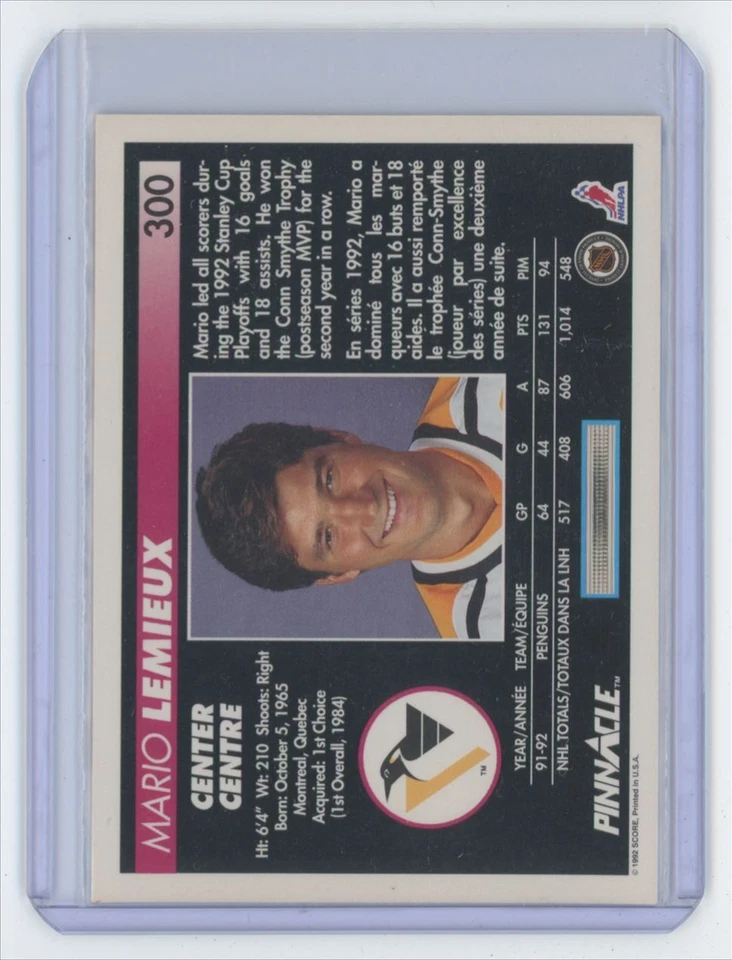 1992-93 Pinnacle Hockey Cards Mario Lemieux #300 - Image 2 of 2