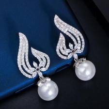 Silver Plated Crystal Cubic Zircon Earrings Drop Dangle CZ Women Wedding Jewelry