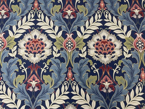 Kelmscott Fabric Thistle Blue Deco Cotton By Chess Curtain Blind Upholstery - Picture 3 of 6