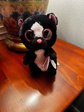 Ty Beanie Boos Flora Skunk Plush Stuffed Animal Black Pink Eyes w/ Tags 2015 6"