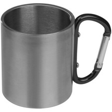 Doppelwandige Tasse aus Edelstahl mit Karabin...