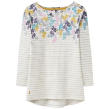 Joules Harbour Print Ladies Top - Grey Ditsy Border Stripe
