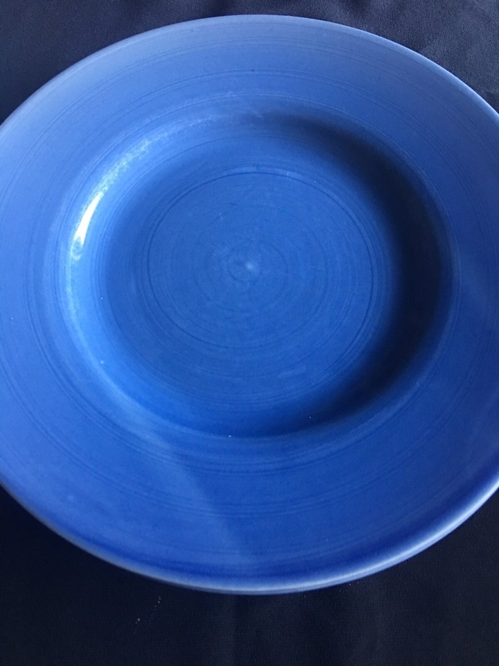 PIER 1 Dinner Plates Hand Painted Blue Swirl Spiral Vintage RARE SET OF