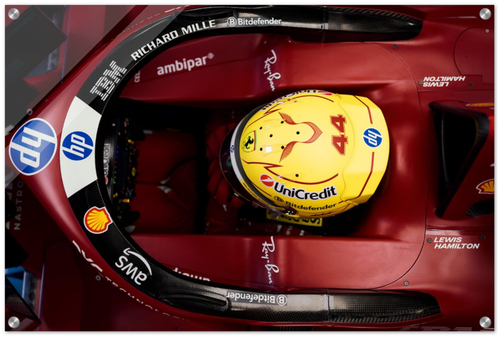 Lewis Hamilton 2025 Official F1 Scuderia Ferrari Cockpit F1 Acrylic Print 20x30″