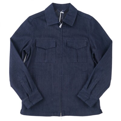 Manto 'Orto' Dark Indigo Blue Stretch Denim Zip-Front Jacket M (Eu 50) NWT