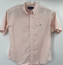 Men's Polo Ralph Lauren Seersucker Short Sleeve Pink White Striped Shirt sz XL