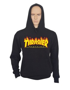 felpa thrasher grigia scritta nera