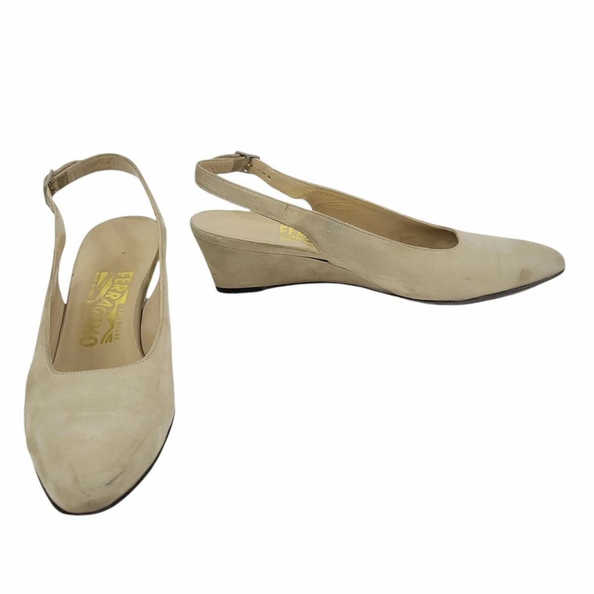 Salvatore Ferragamo Wedge Shoes Women s Size 8.5 Width AAAA Beige Made in Italy
