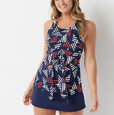 Denim & Co. - Beach Handkerchief Hem Tankini Swimsuit - Navy Blue