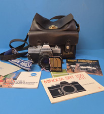 Minolta SRT 200 35mm SLR 50 F/2 Manuals/Tag Leather Bag and neck Strap