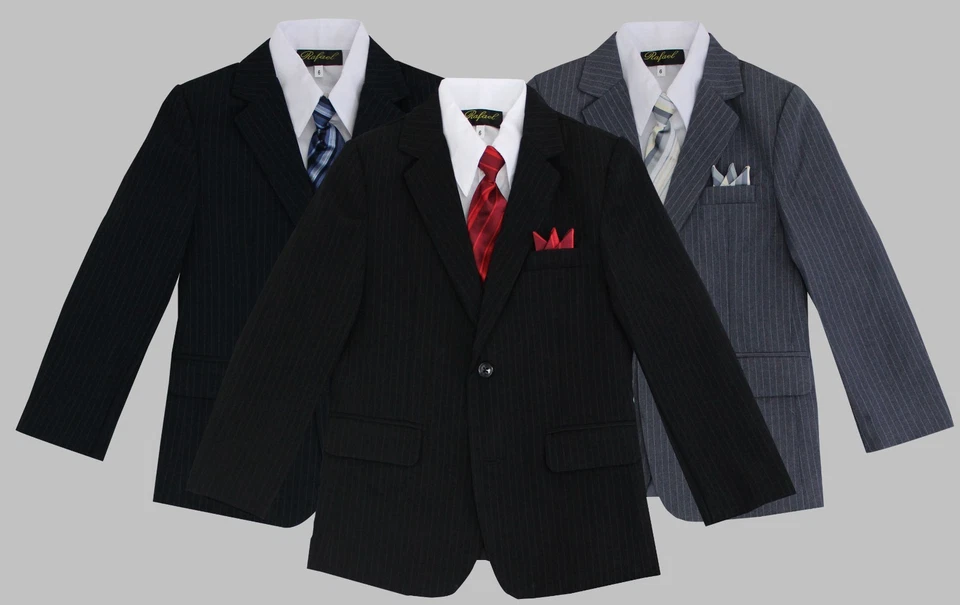 Traje formal a rayas para niños pequeños conjunto de 5 piezas con chaleco y corbata talla 2T-14 Foto 3 de 4