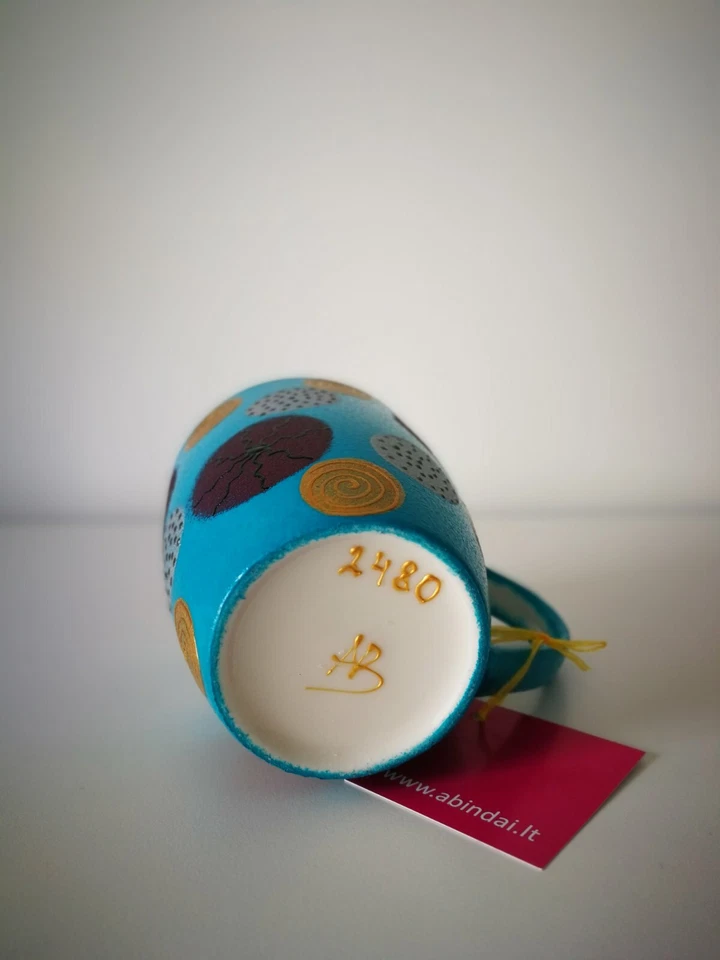 Taza de té o café porcelana color turquesa pintada a mano "Burbujas" Foto 4 de 4