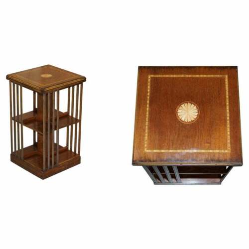 LOVLEY SHERATON REVIVAL MAHOGANY & SATINWOOD REVOLVING BOOKCASE SIDE END TABLE - Picture 1 of 12