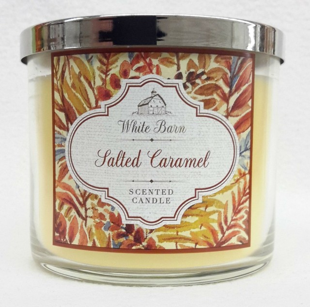 1 Bath & Body Works White Barn SALTED CARAMEL 3Wick Scented Wax Candle