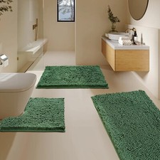 Bathroom Rugs Sets 3 2'8" x 1'4" 16" 24" 20"x20"U shape 20"x32" Dark Green