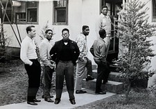 WW2 Era Photo Group OF Young American Standing Outside Recruitment Office