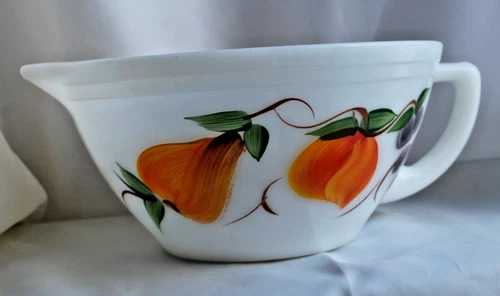 Fire King GAY FAD Hand Painted Fruit Milk Glass BATTER BOWL 7.5"