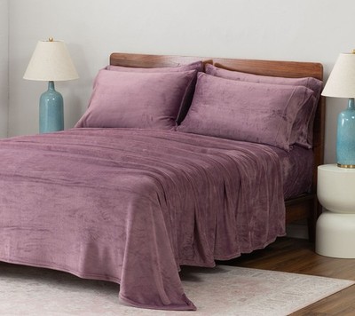 Berkshire Blanket Velvetsoft Sheet Set with Extra Pillowcases Purple Queen Used