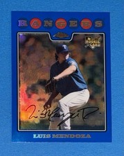2008 Topps Chrome Blue Refractor Luis Mendoza RC Rookie Card #201 Texas Rangers. rookie card picture