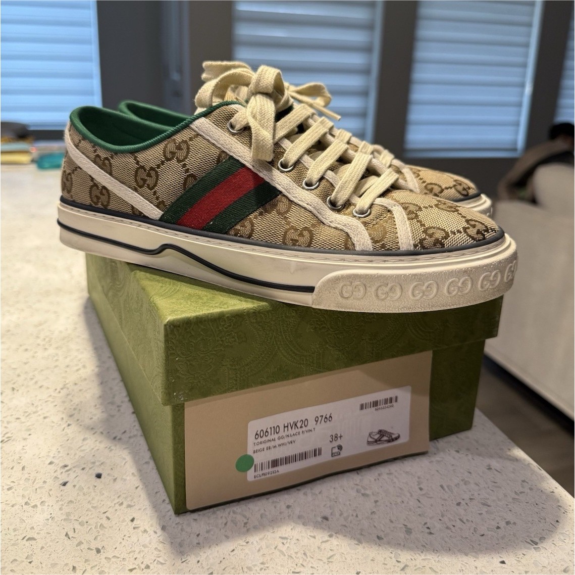 Gucci Tennis 1977 GG Logo Lace Up Canvas Sneakers Beige 606110