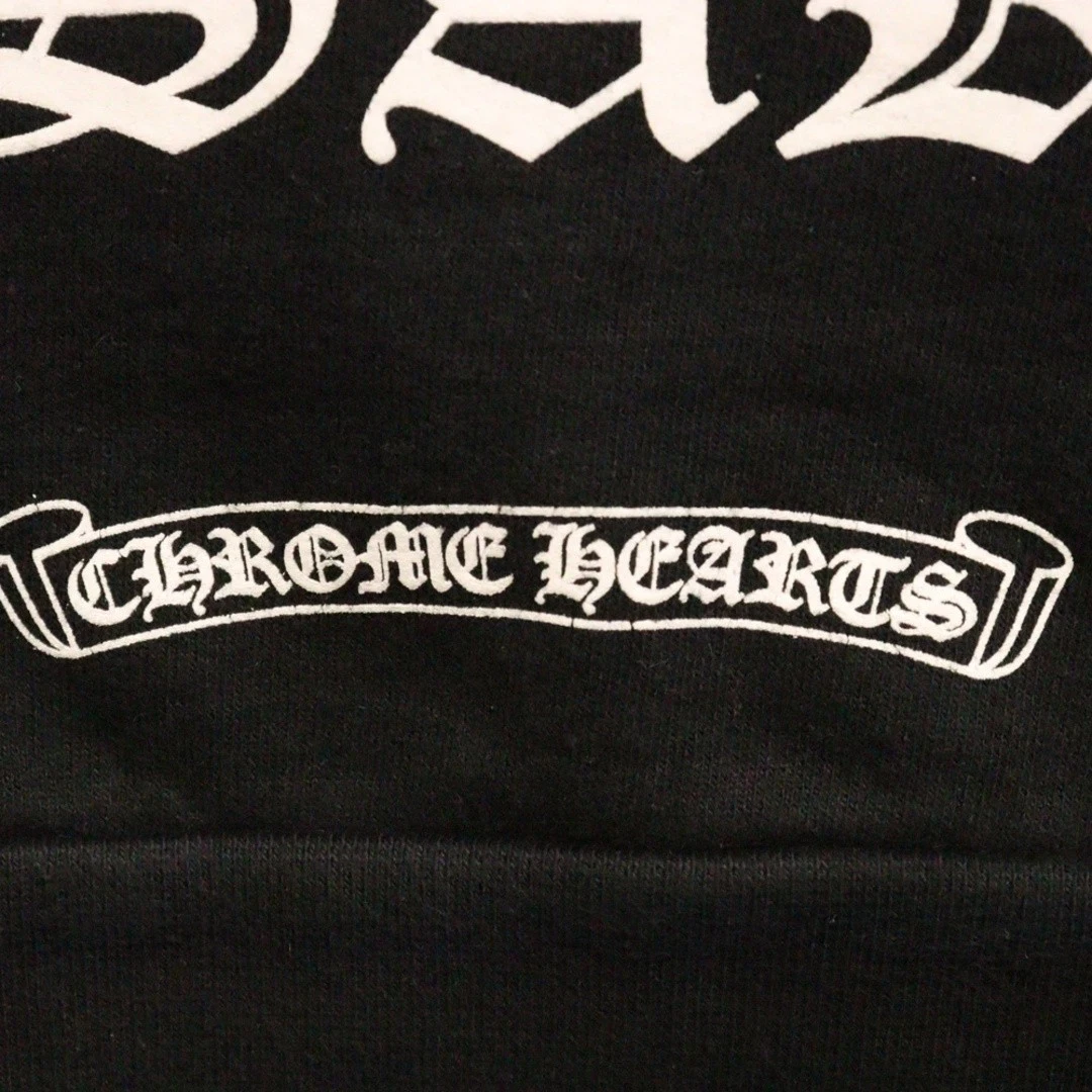 Felpa con cappuccio pullover CHROME HEARTS SWTSHRT PLVR stampa ferro di cavallo Osaka nera usata 3019