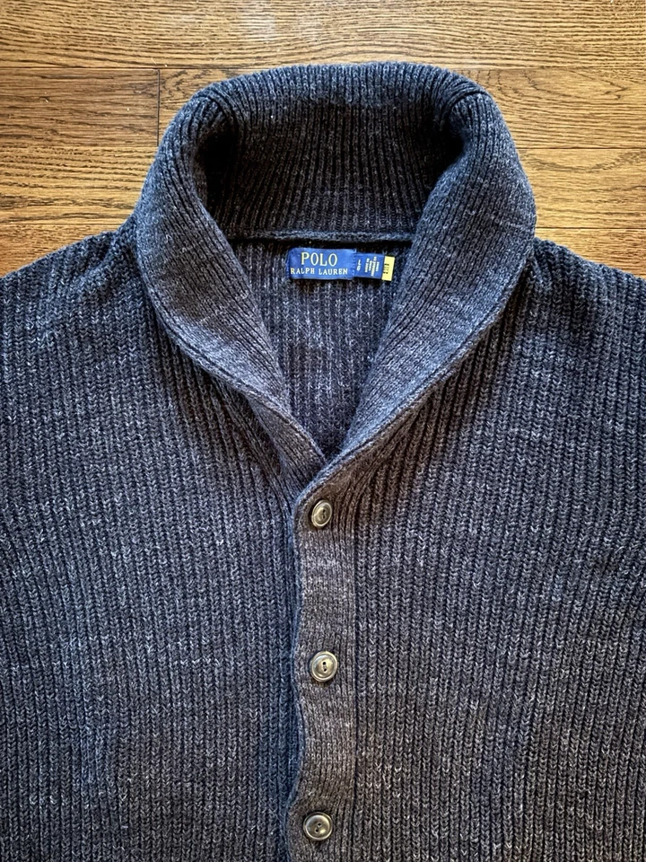 Cárdigan para hombre Polo Ralph Lauren gris carbón grueso tejido algodón talla L Foto 4 de 4