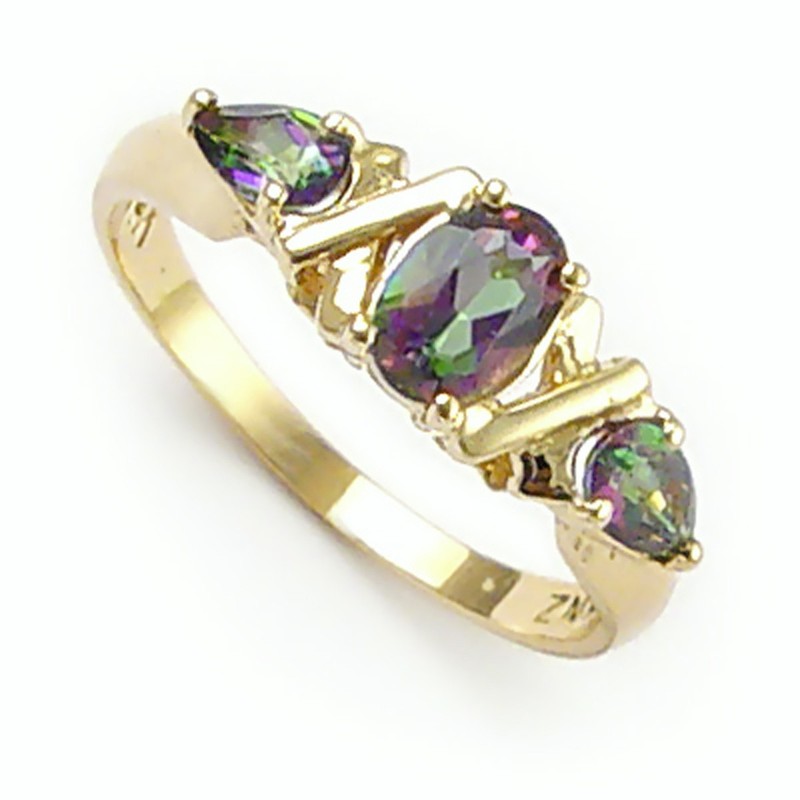 Three Stone Topaz Mother's ring Solid 14k Gold #R443