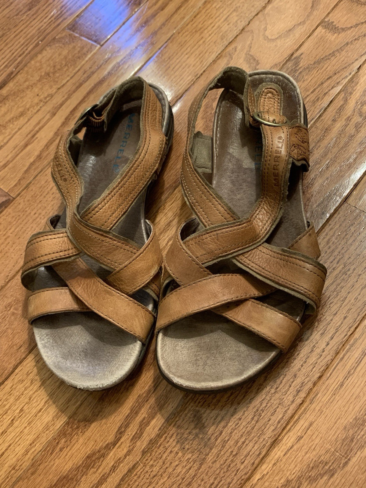 Sandali Merrell donna taglia 7 pelle marrone fagotto J46248 cinturino slingback