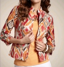 Chico's Womens Cardigan Linen Blend Open Front Blazer Ikat Floral 3 Size XL 16 