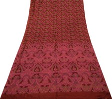 Sushila Vintage Maroon Saree 100 Pure Silk Printed 5 Yard Soft Craft Fabric