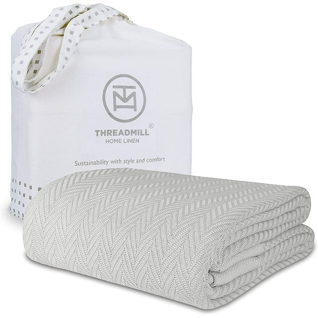 Threadmill Home Linen Cotton Herringbone Thermal Blanket, Tw