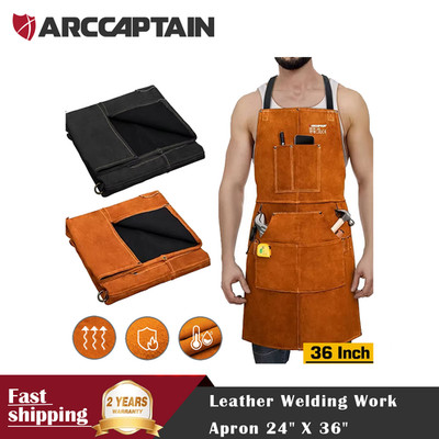 Woodworking Aprons Thick Leather Welding Apron w/Pockets Flame Resistant Large