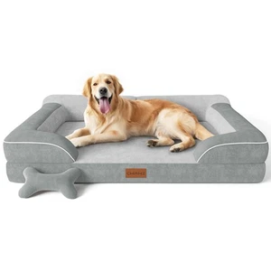 CWAWZ XL Orthopedic Dog Bed with Cooling Gel Memory Foam, Waterproof Cover, Gray
