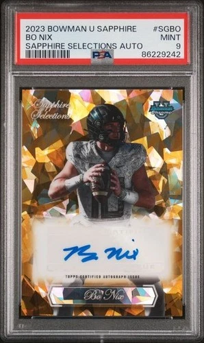 2023 Bowman Chrome University Sapphire Selections Auto Gold Bo Nix #25/50 PSA 9