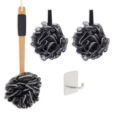 4 PCS Large Bath Puff Shower Loofah Sponge Body Back Brush Scrubber with Handle