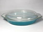 Vintage Turquoise/White #17 PYREX 1.5 Qt. Oval Casserole Dish w/ 945C 12 Lid