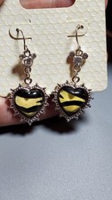 DISNEY Authentic Mickey Mouse Icon Silver Tone Heart Dangle Earrings on Card