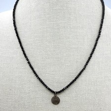 Black Beaded Necklace with Silver Tone Symbol Pendant Boho Minimalist Choker