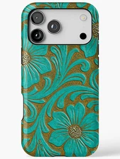 NEW! Turquoise Tooled Leather Floral Pattern – Western iPhone Samsung Tough Case