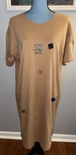 Vintage Art-To- Wear T-shirt Dress One Size Camel Color with Little Patches