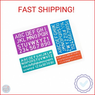 BAZIC Products Lettering Stencil Set, 8, 10, 20, and 30 mm, 4 Pack, Reusable Pla