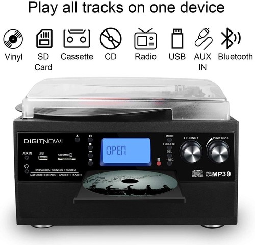LP Vinyl Record Player with Speakers Bluetooth Turntables CD Cassette ...