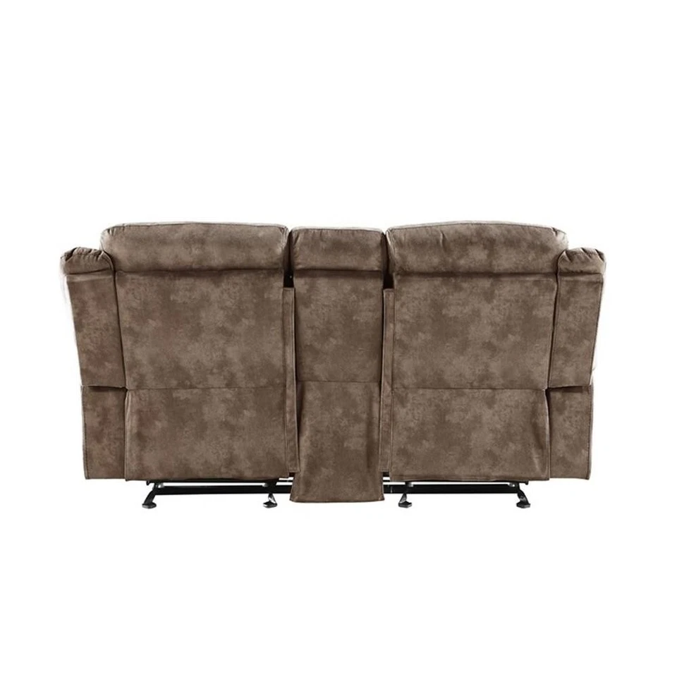 Sofá loveseat reclinable ACME Zubaida con base USB y consola en terciopelo chocolate Foto 4 de 4