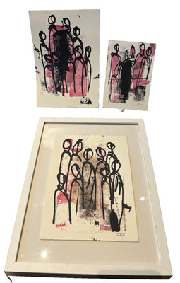 3 drawings people people DINA4 bundle acrylic pictures paper art orig sign ZM